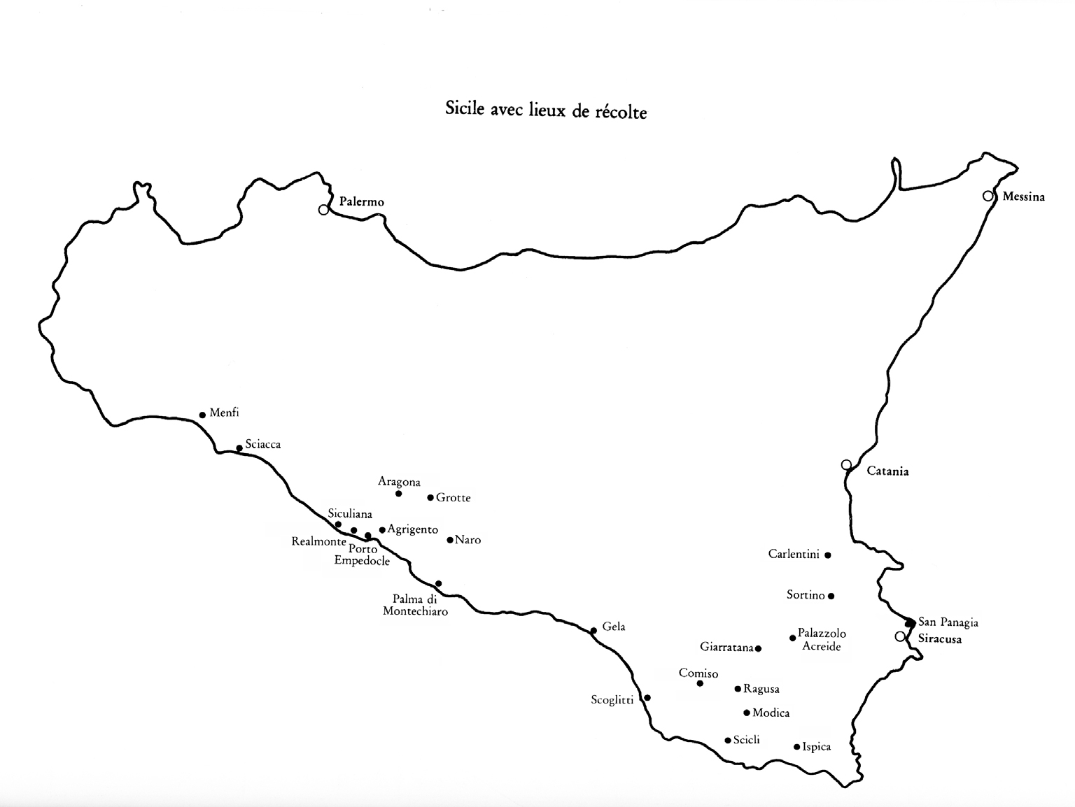 Mappa della Sicilia con le località visitate dai due gruppi