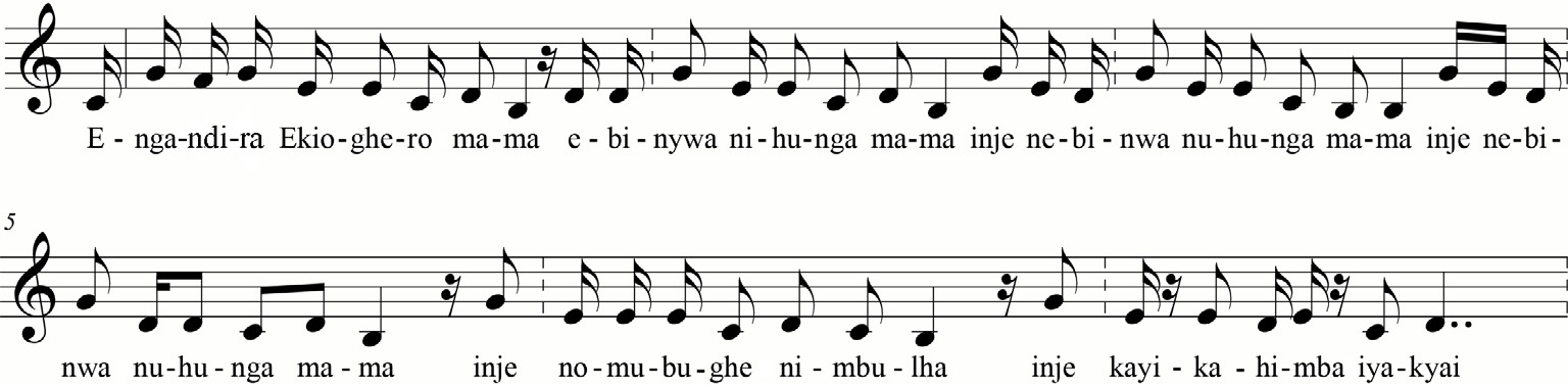 FIGURA 4. Trascrizione melodica della massima filosofica presente nel brano Ng’andira Ekyoghero