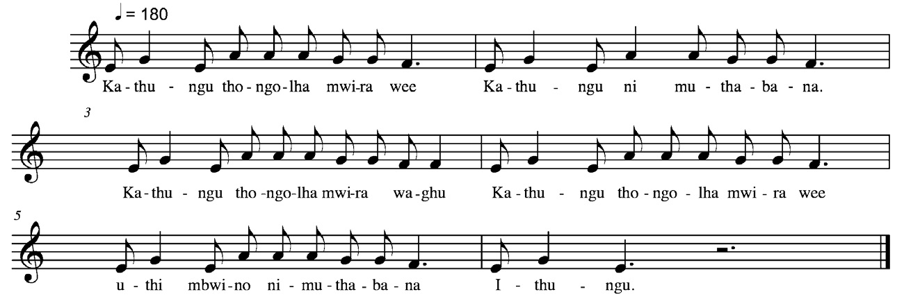 FIGURA 12. Trascrizione parte cantata Kathungu tongolha mwira waghu.