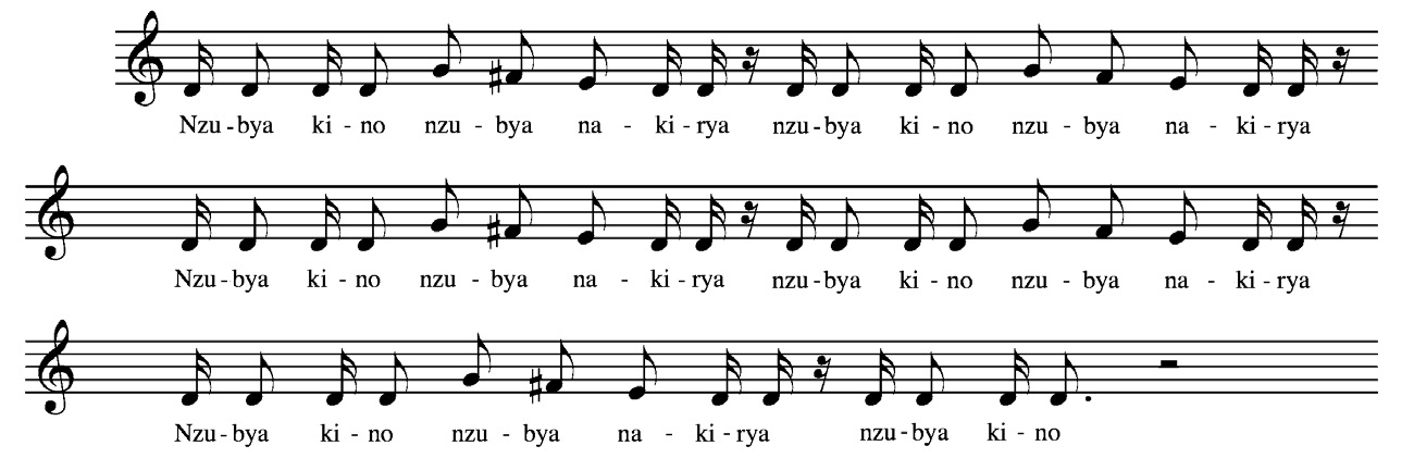 FIGURA 13. Trascrizione parte cantata Nzubya kino, nzubya nakirya (Esempio audio 9, 01:10).